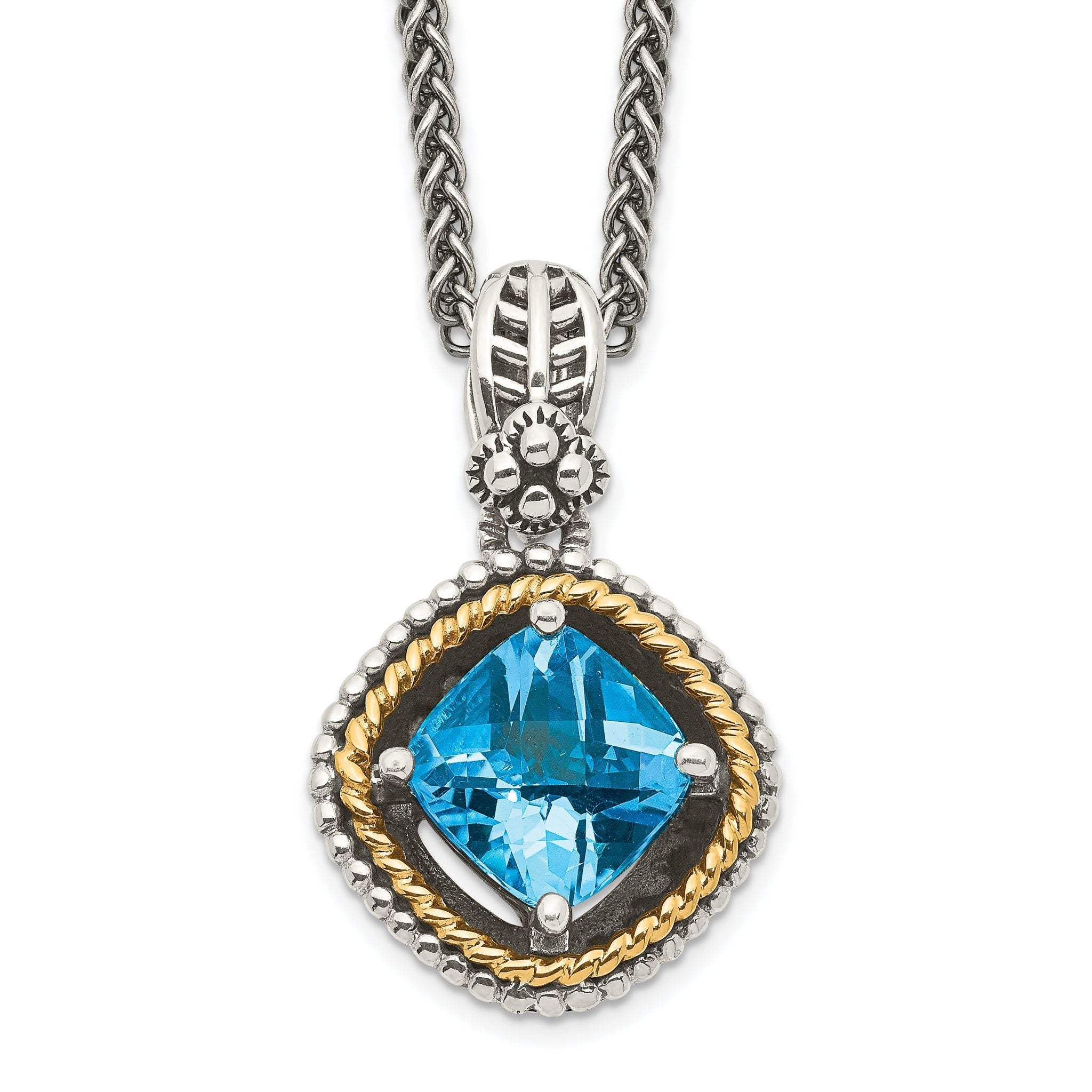 Shey Couture Sterling Silver with 14K Accent 18 Inch Antiqued Cushion Swiss Blue Topaz Necklace Main image
