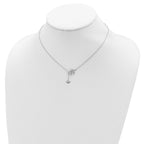 Sterling Silver Rhodium-plated Leaf and Bird With  2in ext. Necklace