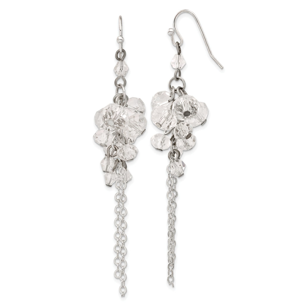 Clear Crystal Bead Cluster Drop Earrings in Silver-Tone
