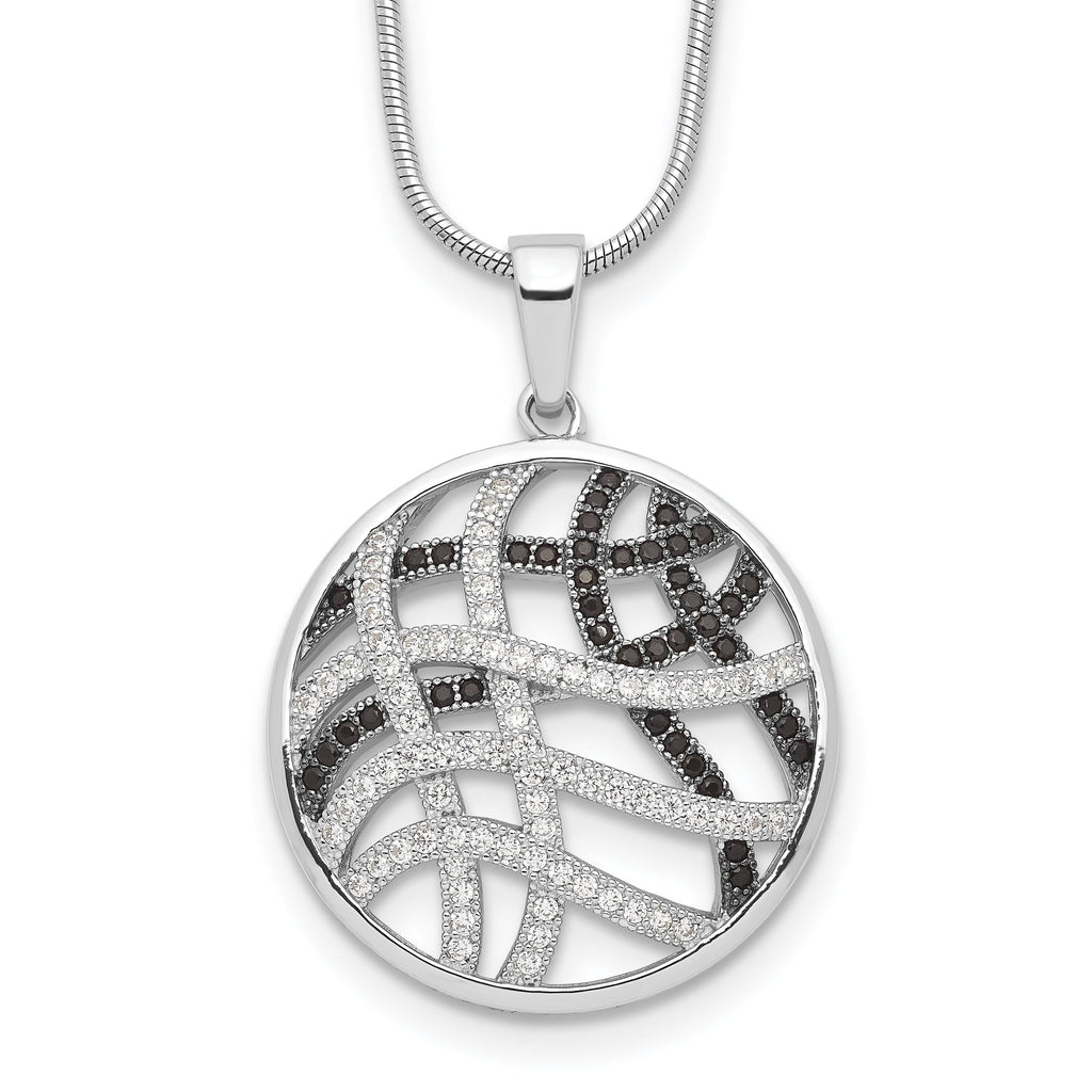 Brilliant Embers Sterling Silver Rhodium-plated 118 stone 18 inch Micro PavÃƒÆ’Ã†â€™Ãƒâ€šÃ‚Â¢ÃƒÆ’Ã‚Â¢Ãƒâ€šÃ¢â‚¬Å¡Ãƒâ€šÃ‚Â¬ÃƒÆ’Ã¢â‚¬Â¦Ãƒâ€šÃ‚Â¡ Black and White CZ Necklace with 2 Inch Extender