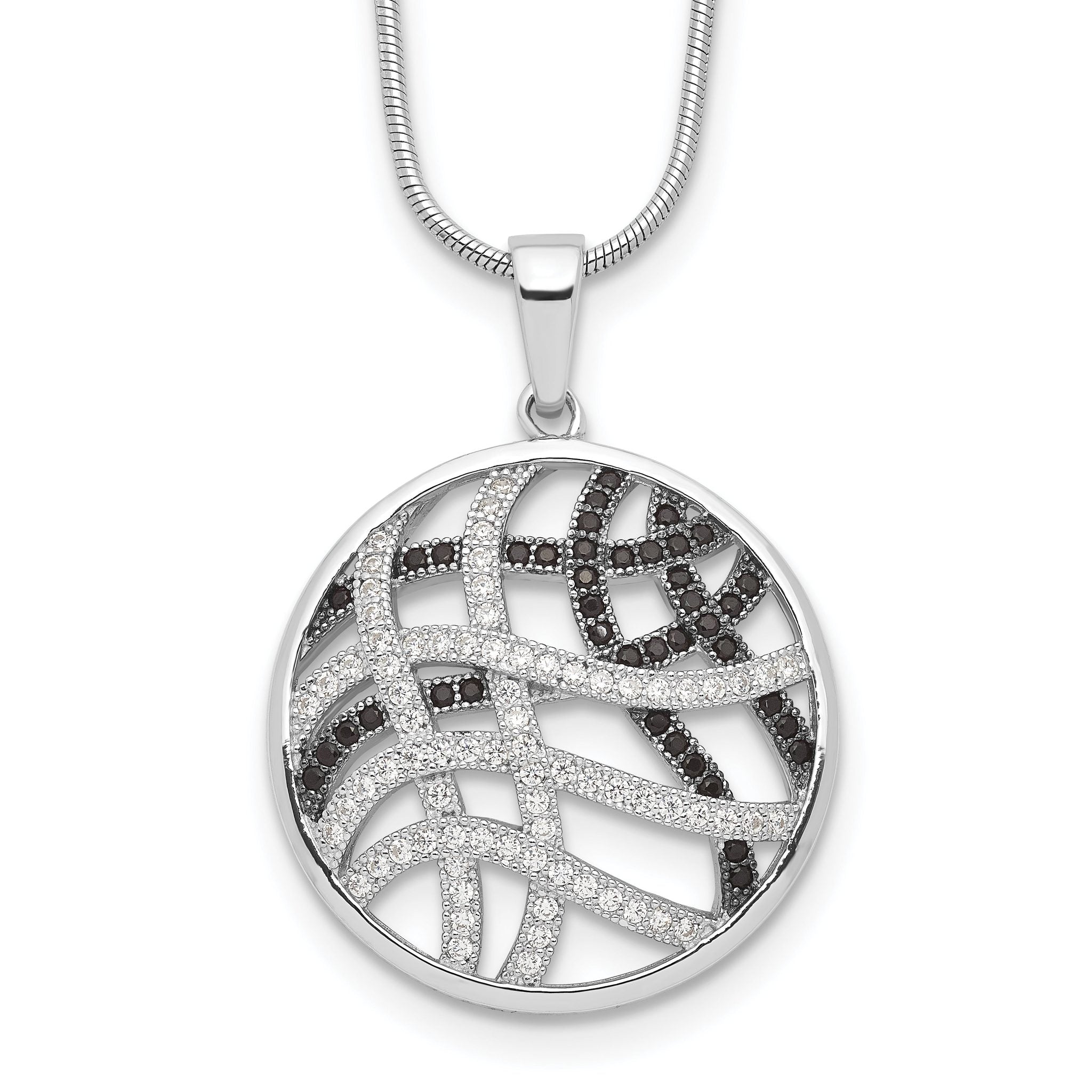 Brilliant Embers Sterling Silver Rhodium-plated 118 stone 18 inch Micro PavÃƒÆ’Ã†â€™Ãƒâ€šÃ‚Â¢ÃƒÆ’Ã‚Â¢Ãƒâ€šÃ¢â‚¬Å¡Ãƒâ€šÃ‚Â¬ÃƒÆ’Ã¢â‚¬Â¦Ãƒâ€šÃ‚Â¡ Black and White CZ Necklace with 2 Inch Extender