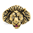 10k Men's Diamond and Ruby Antiqued Lion Complete Ring