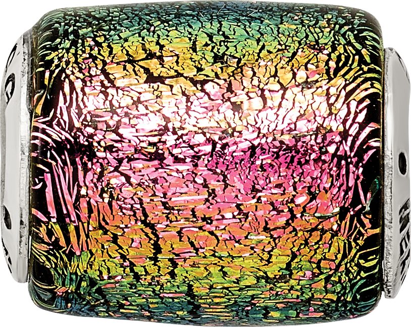 Sterling Silver Purple Dichroic Glass Bead with Antiqued Finish