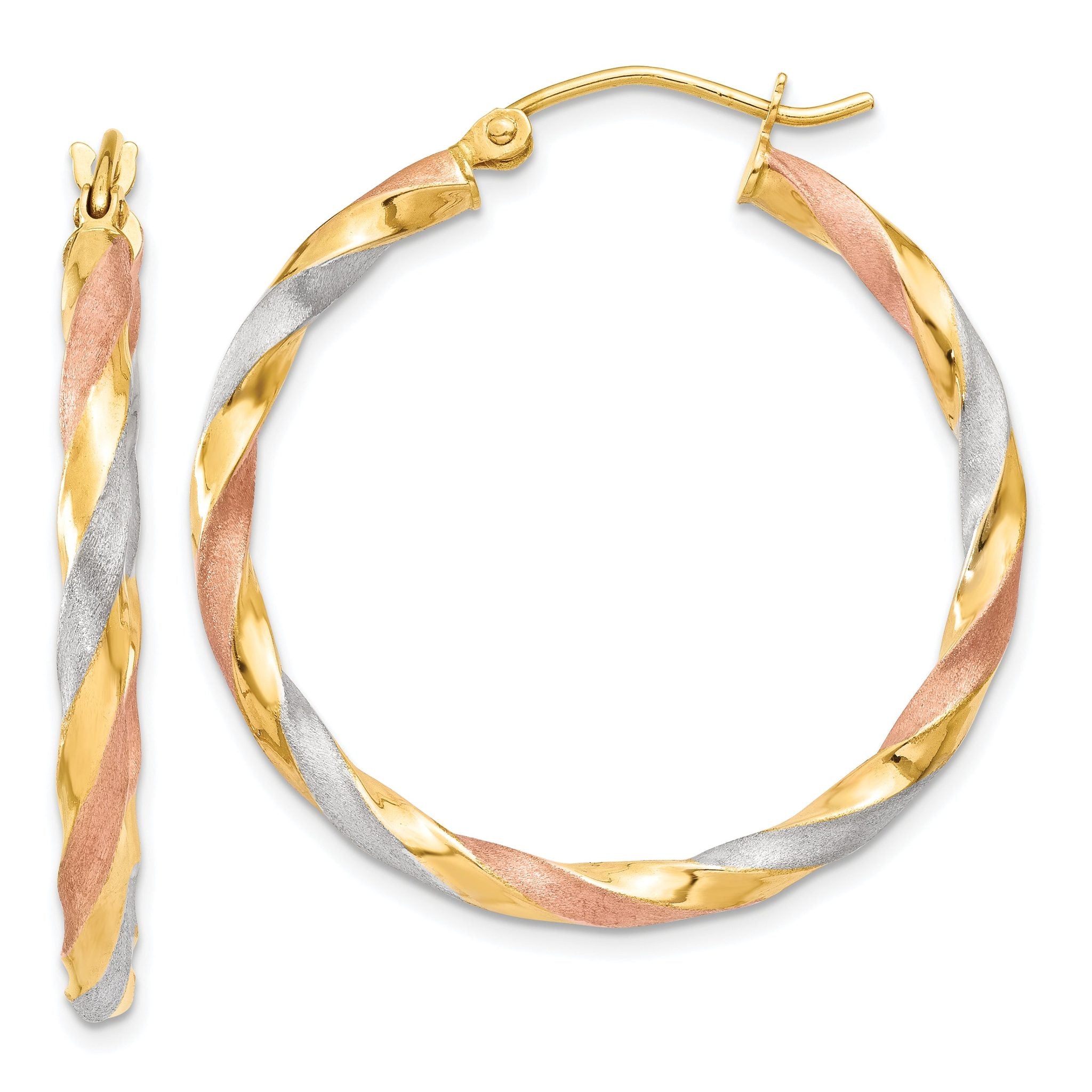 14k White & Rose Rhodium Satin Twisted Hoop Earrings Main image