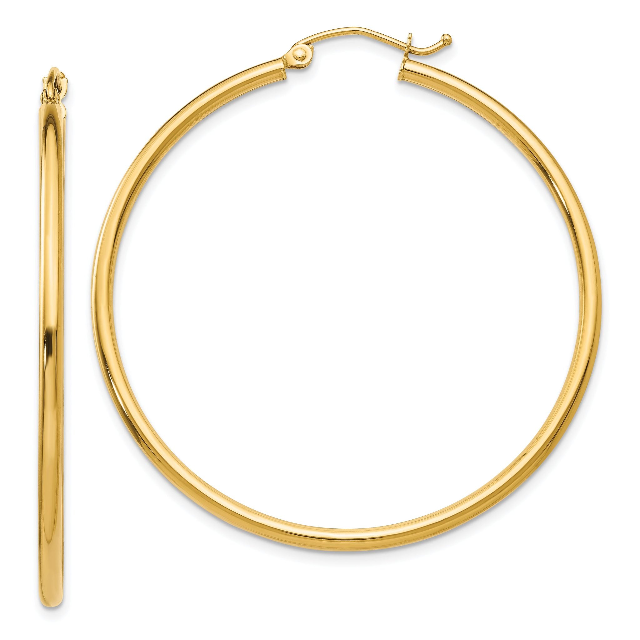 10K Gold Polished Hoop Earrings with Wire Closure  Elegant 42mm Design