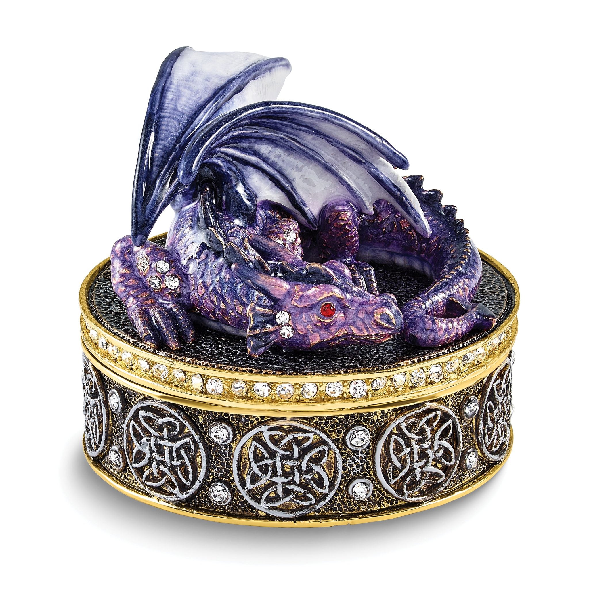 Luxury Giftware by Jere Bejeweled KAIDA Resting Purple Dragon Trinket Box with Matching 18 inch Necklace Main image
