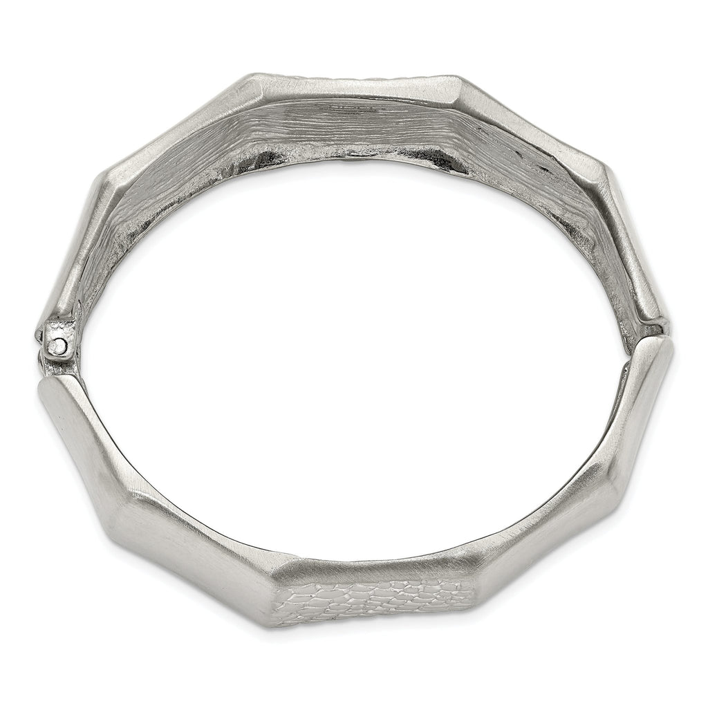 Stainless Steel Brushed and Textured Hinged Bangle Bracelet for Women