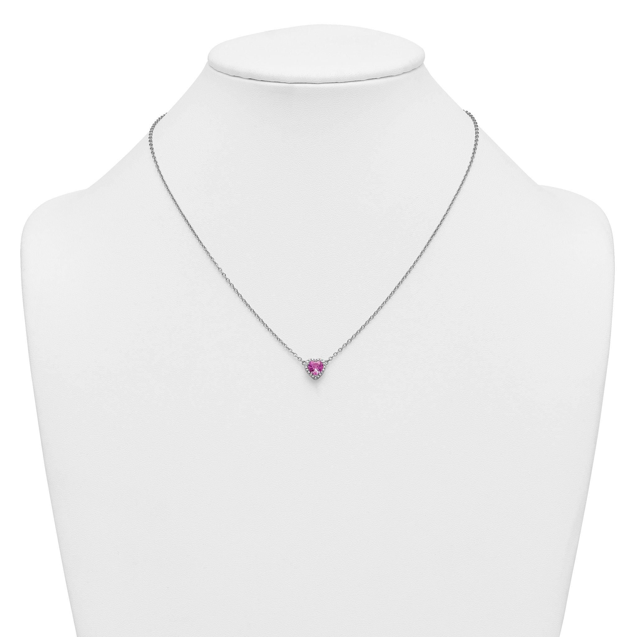 14kw 1/10 carat Lab Grown Diamond VS+ F+ and Genuine Pink Sapphire Complete 18 inch Heart Necklace