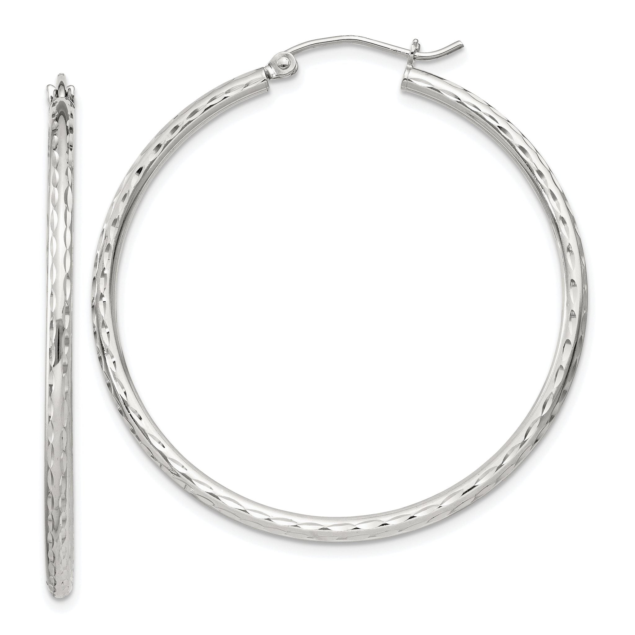 Sterling Silver 2mm Diamond Cut Hoop Earrings Main image