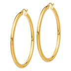 10K Gold Polished Hoop Earrings, 3mm Thick, 45mm Length