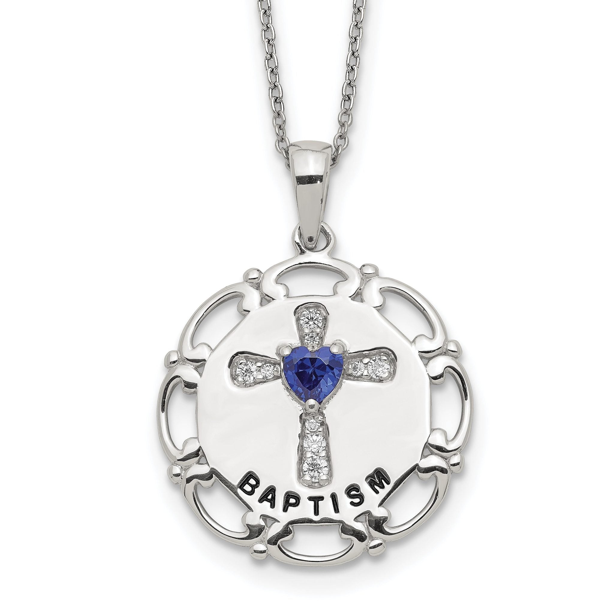 Sterling Silver Enameled Blue & Clear CZ Cross Necklace Main image