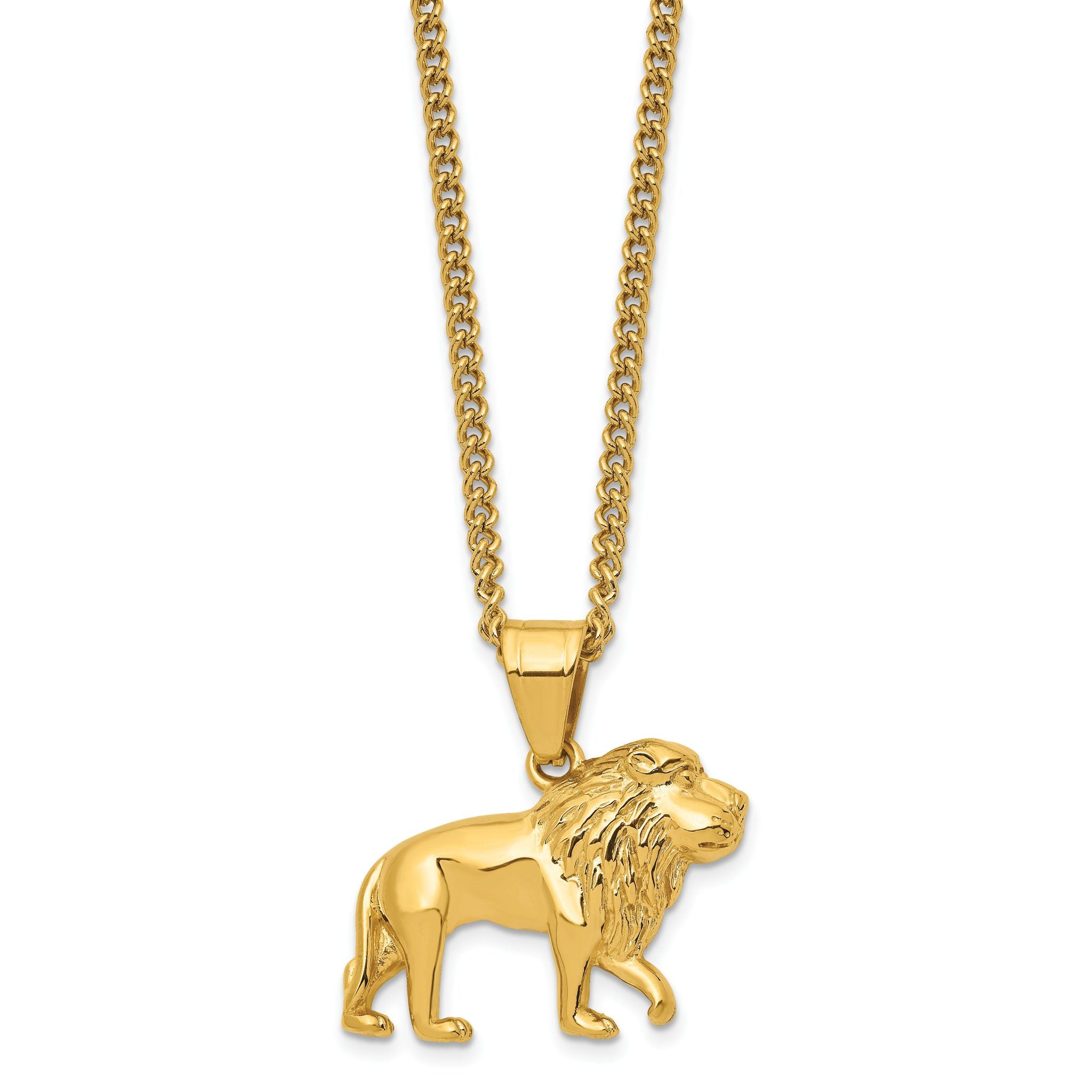 Chisel Stainless Steel Polished Yellow IP-plated Lion Pendant on a 24 inch Curb Chain Necklace Secondary image