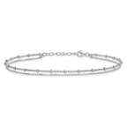 Sterling Silver Rhodium-plated Beaded 2-Strand 9 inch Plus 1 inch Extender - Total 10 inch Anklet