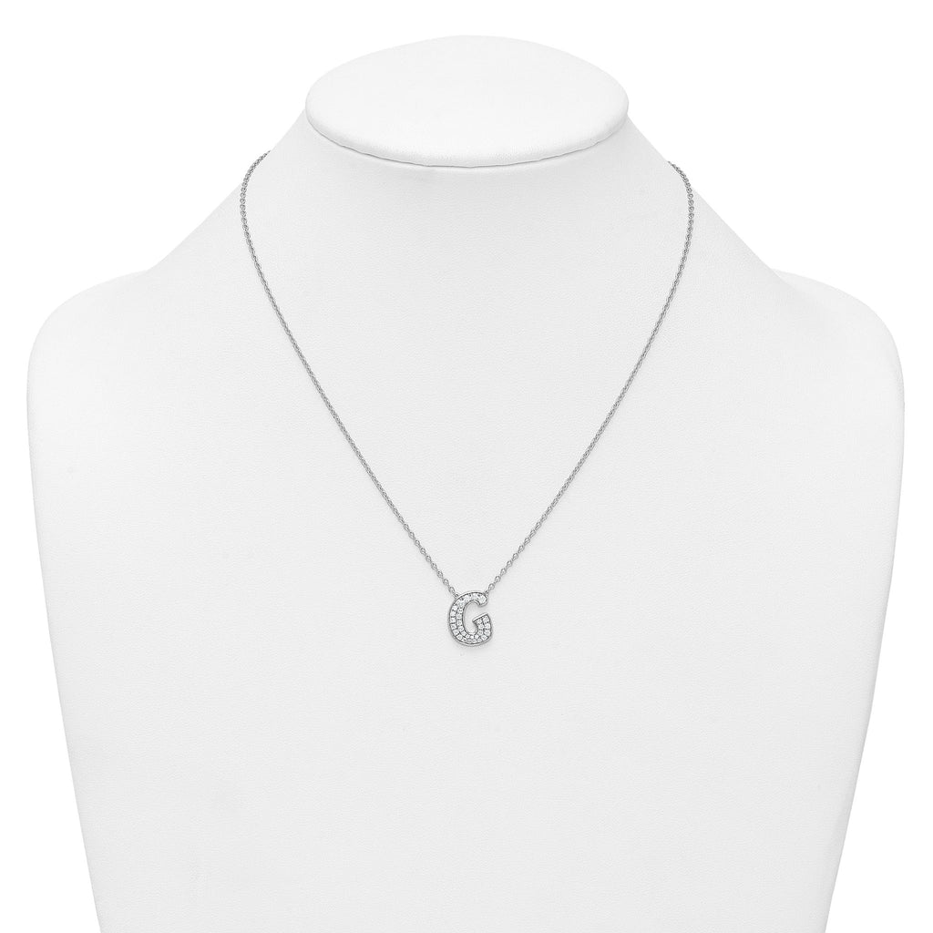 14k White Gold 3/8 carat Lab Grown Diamond VS+ F+ Complete Letter G 18 inch Initial Necklace