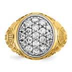 10k Two-tone Men's Polished and Textured 1 5/8 Carat A Quality Diamond Oval Cluster Ring