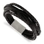 Stainless Steel Brushed Multi Strand Black Braided Leather Bracelet for Men