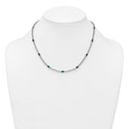Sterling Silver Rhodium-plated Polished and Beaded Fancy Oval Green and Round White CZ 17 Inch Necklace