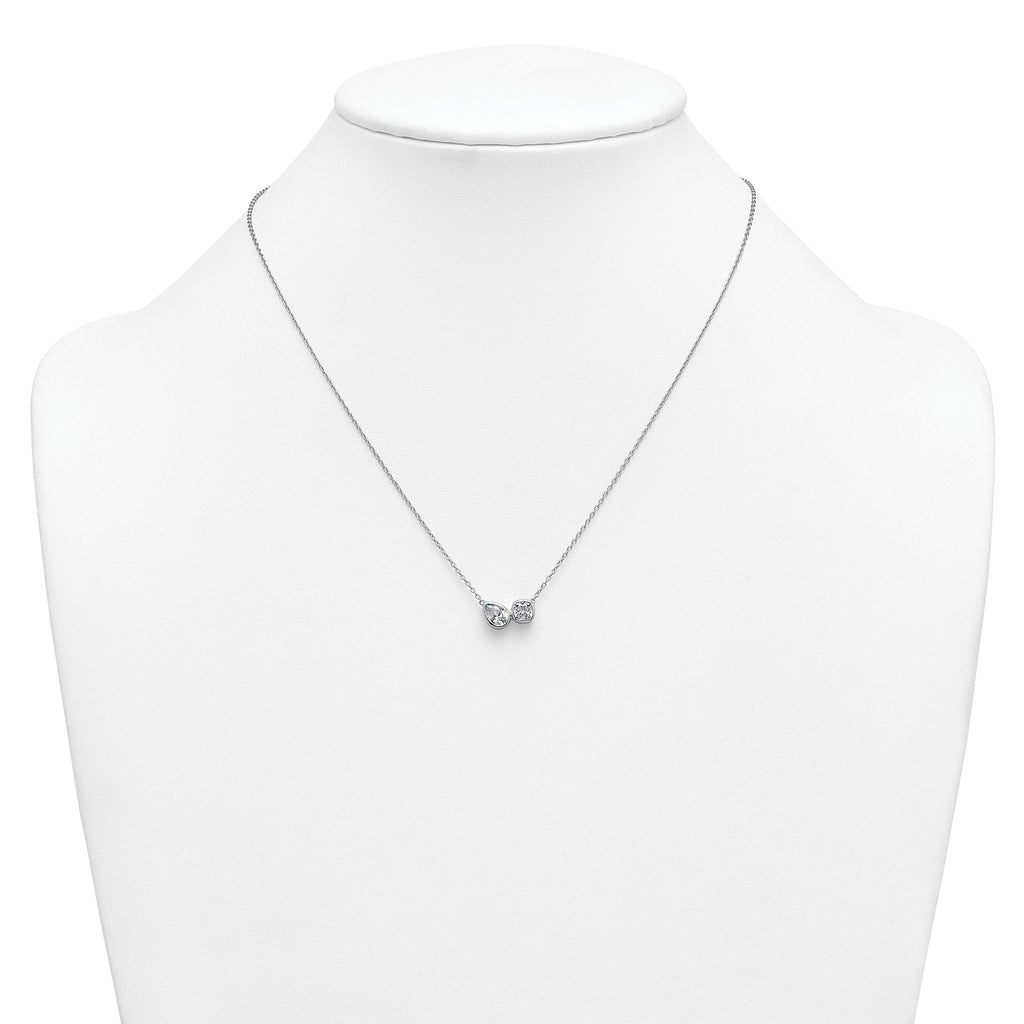 14k White Gold 1 carat Lab Grown Diamond VS+ F+ Complete 18 inch Two Stone Fashion Necklace