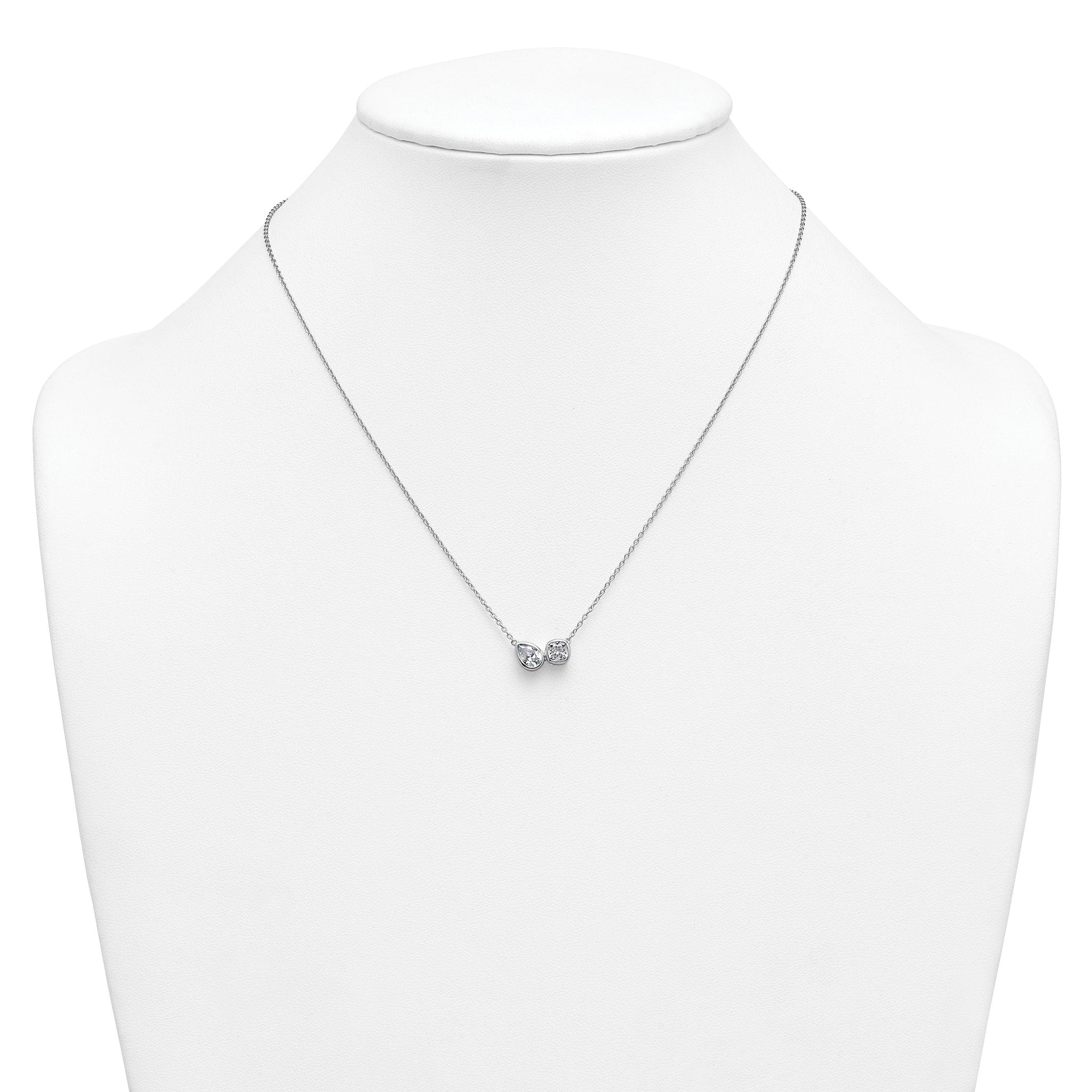 14k White Gold 1 carat Lab Grown Diamond VS+ F+ Complete 18 inch Two Stone Fashion Necklace