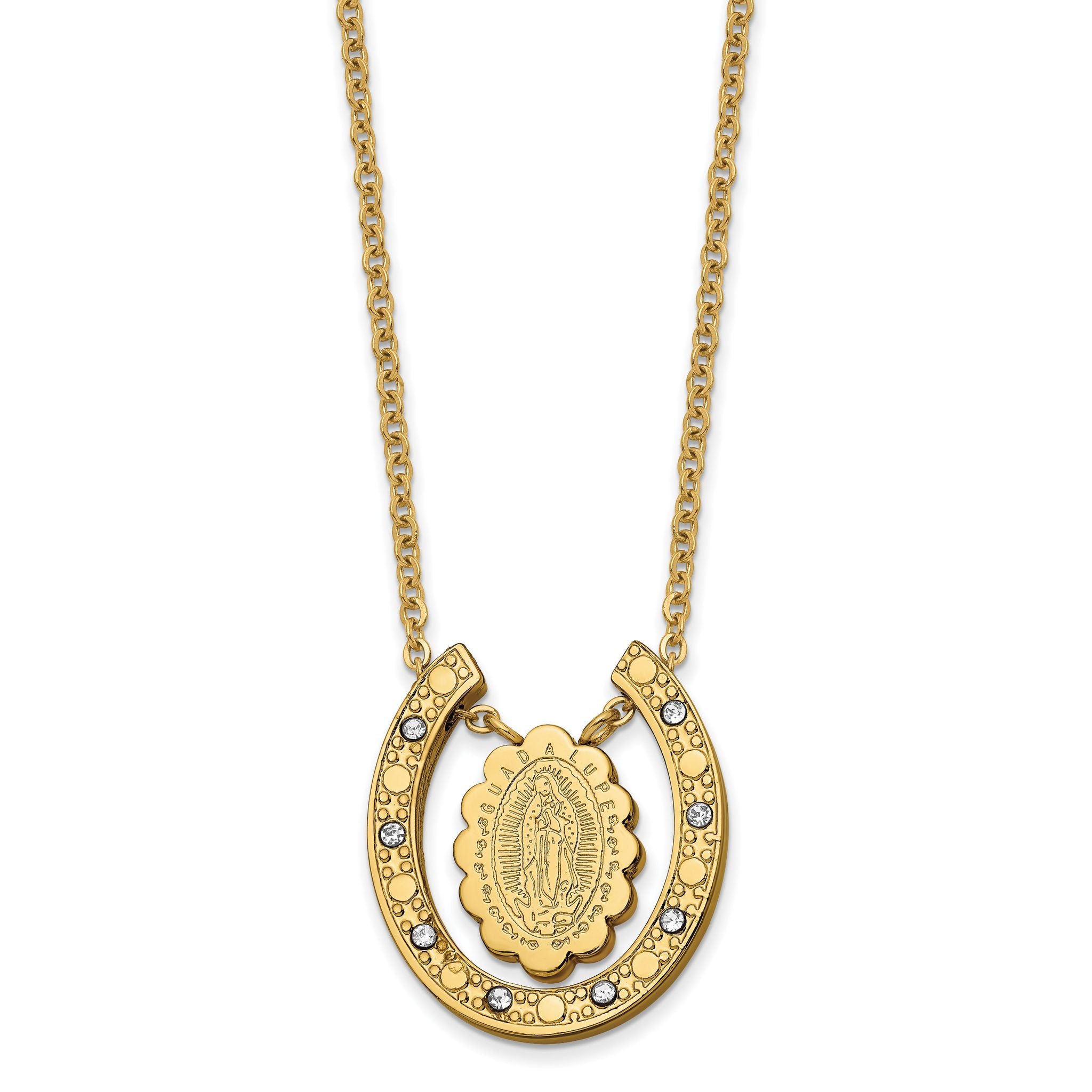 Our Lady of Guadalupe Horseshoe Necklace in Gold-Tone Stainless Steel