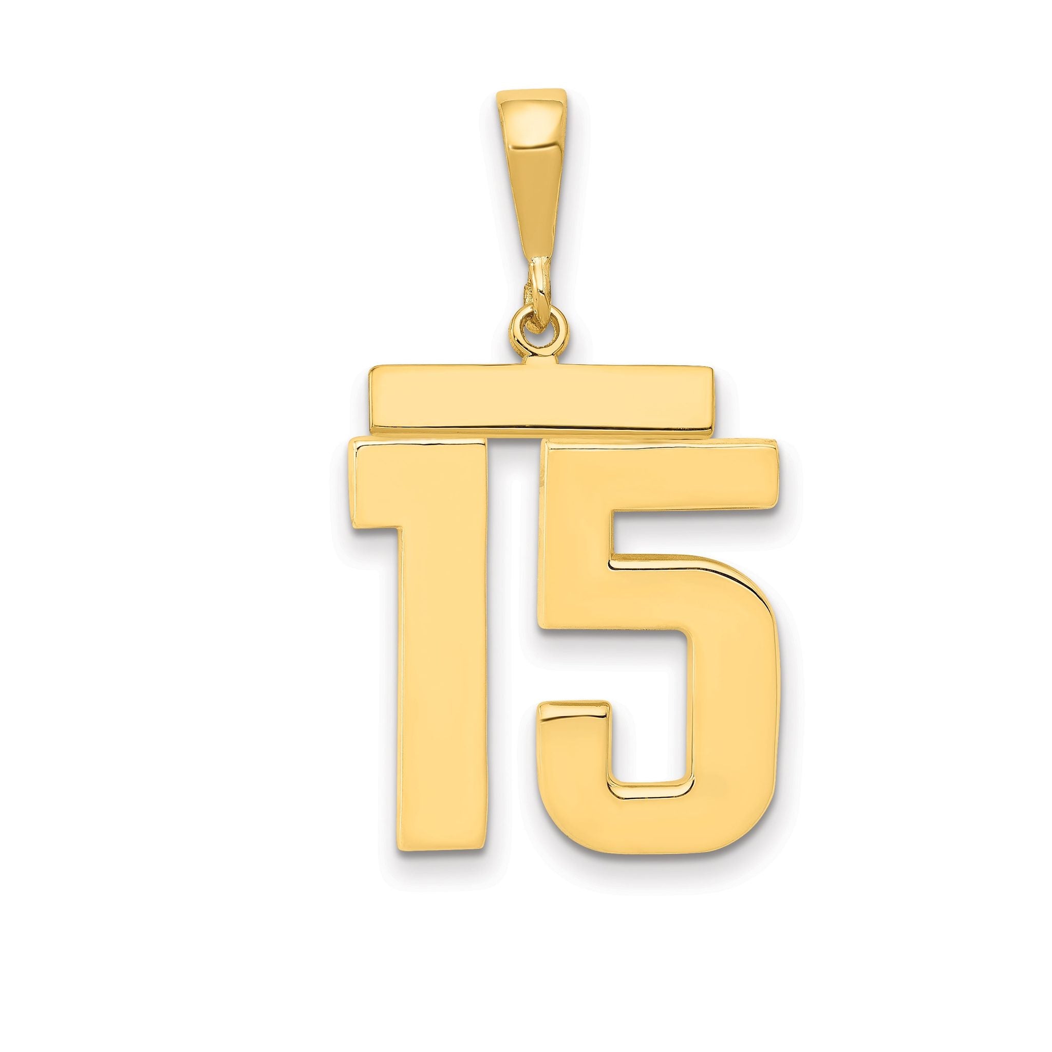 14K Gold Large Polished Number 15 Charm  Elegant Themed Pendant Main image