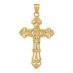 14K Gold Fleur De Lis Large Cross Pendant  Elegant Solid Cast Design