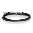 SS Reflections Black Leather Rh-plated 14in With 2in ext Choker/Wrap Bracelet