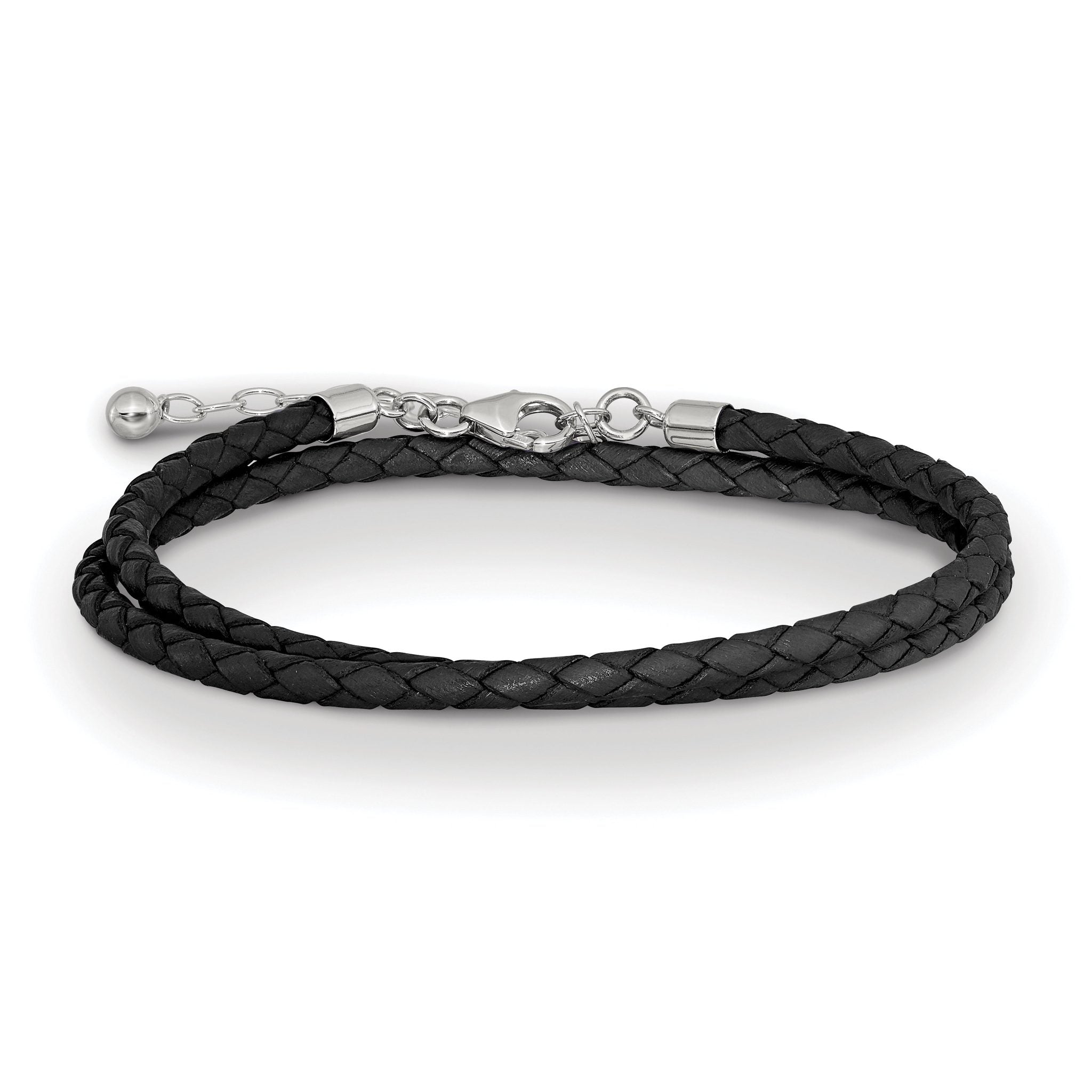 SS Reflections Black Leather Rh-plated 14in With 2in ext Choker/Wrap Bracelet