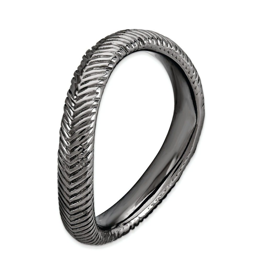 Black-Plated Wave Stackable Ring in Sterling Silver