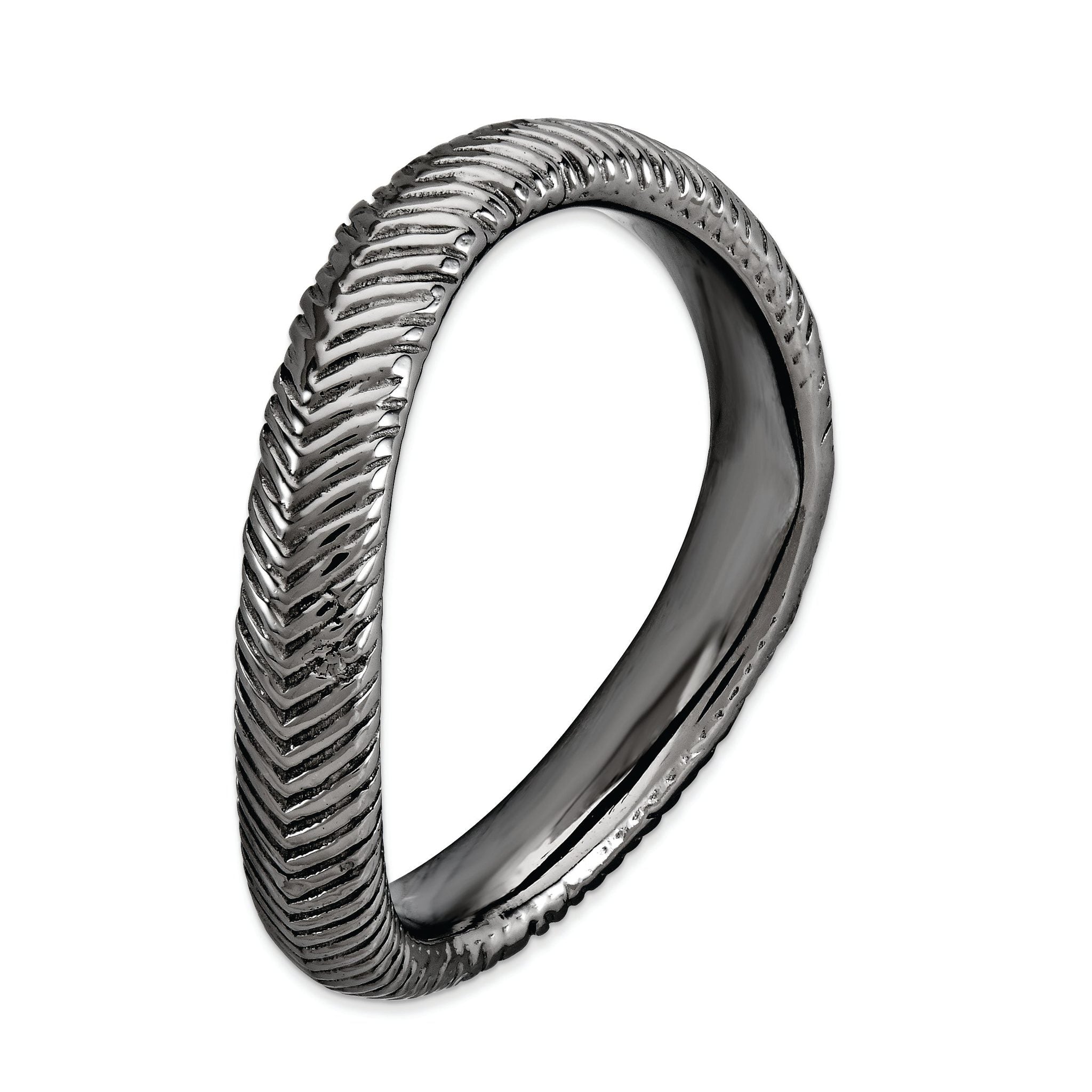 Black-Plated Wave Stackable Ring in Sterling Silver