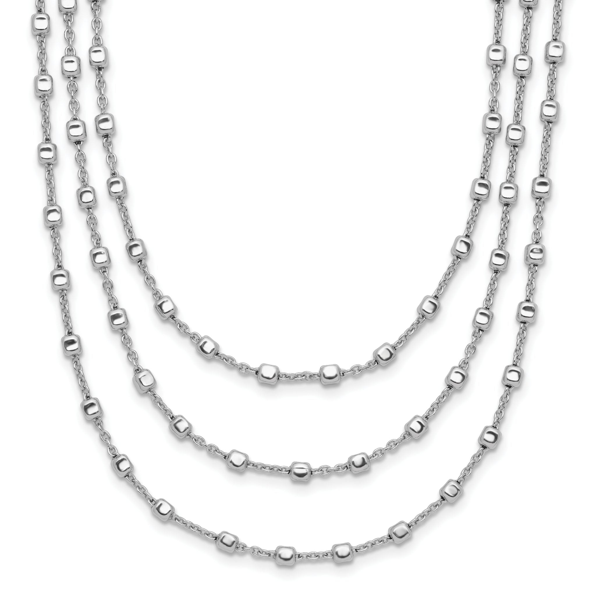 Sterling SilverRhodium-Rhodium-Plated 3 Strand Beaded 16in With 2 Inch Extention. Necklace