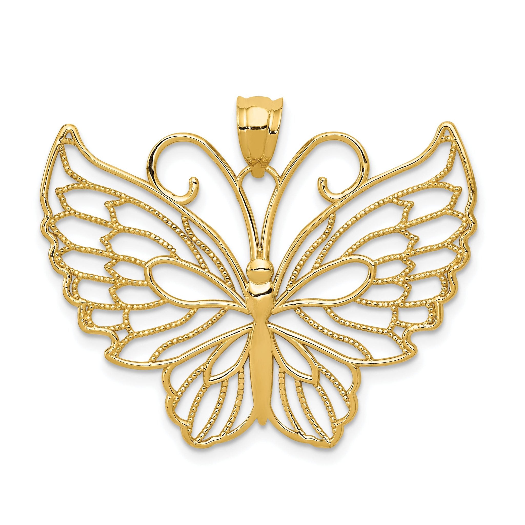 14K Gold Polished Butterfly Pendant with Textured Design Main image