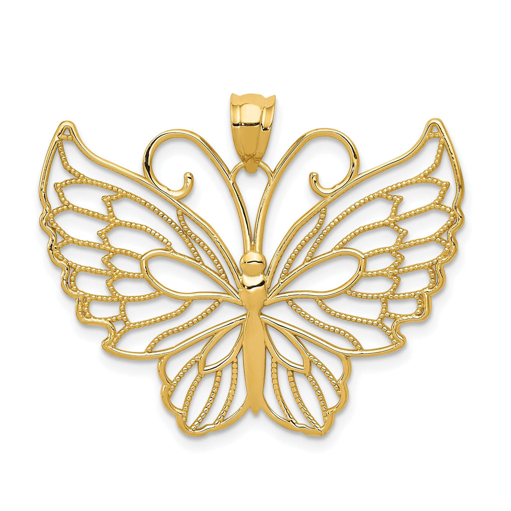 14K Gold Polished Butterfly Pendant with Textured Design