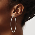 Stainless Steel Polished Oval Textured Hoop Earrings for Women