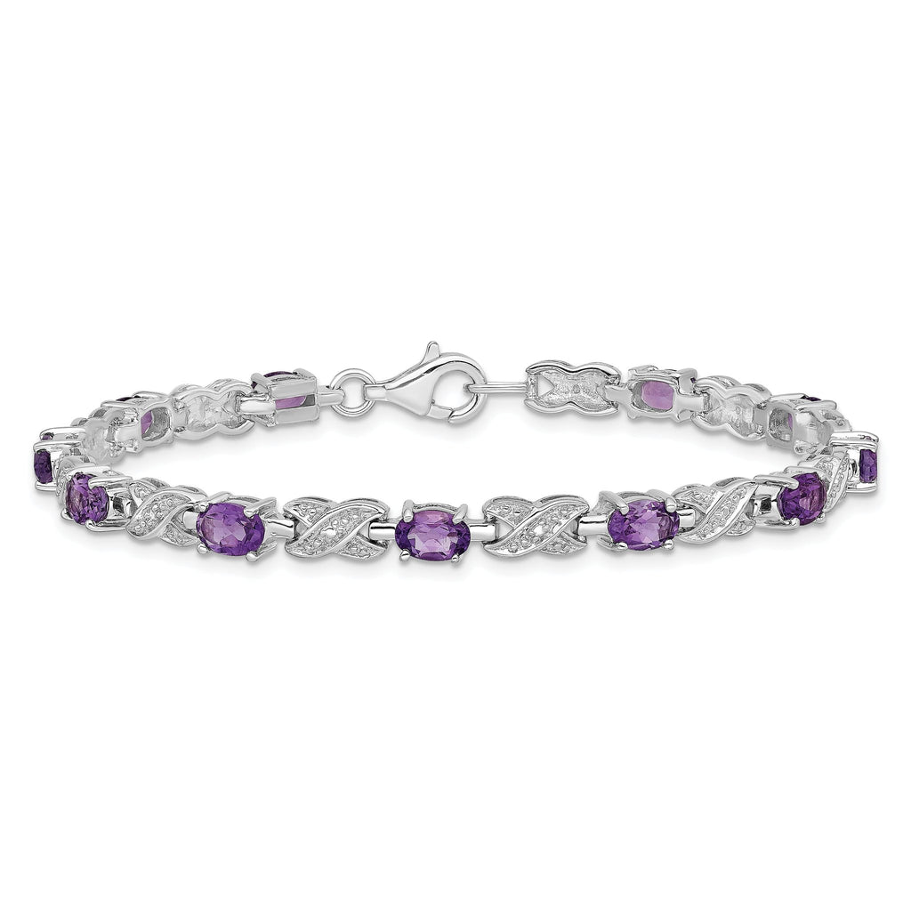 Sterling Silver Rhodium-plated Amethyst Bracelet