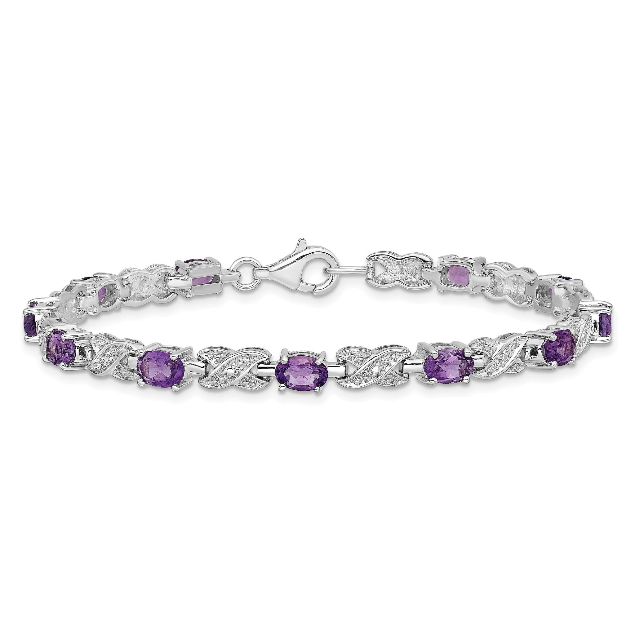 Sterling Silver Rhodium-plated Amethyst Bracelet