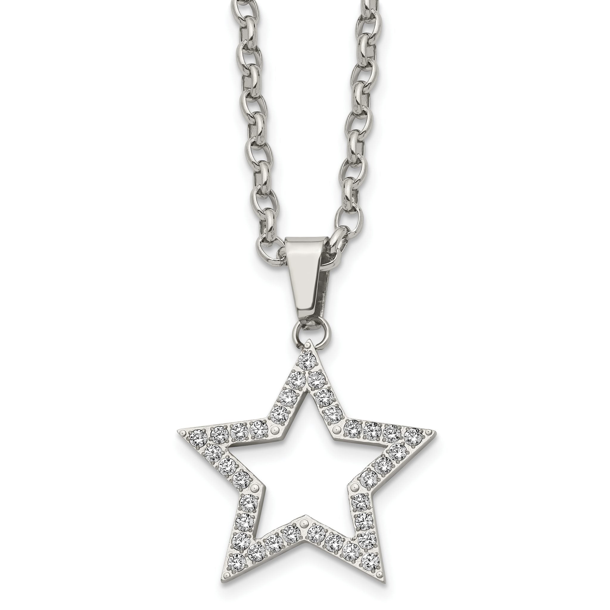 Stainless Steel Polished CZ Star 18in Necklace Main image