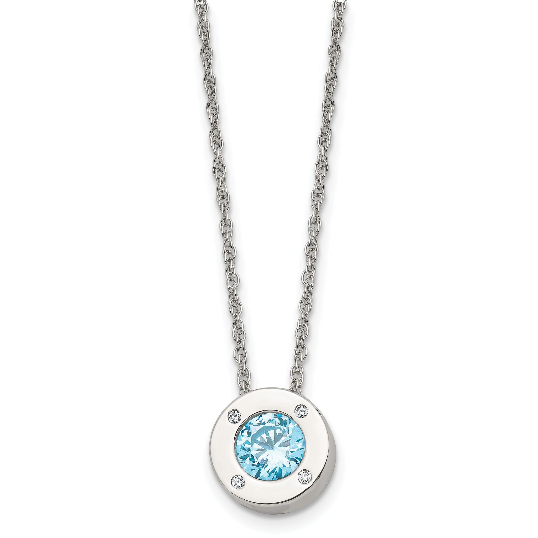 Chisel Stainless Steel Polished CZ December Birthstone Circle Pendant on a 20 inch Multi-Link Chain Necklace Main image