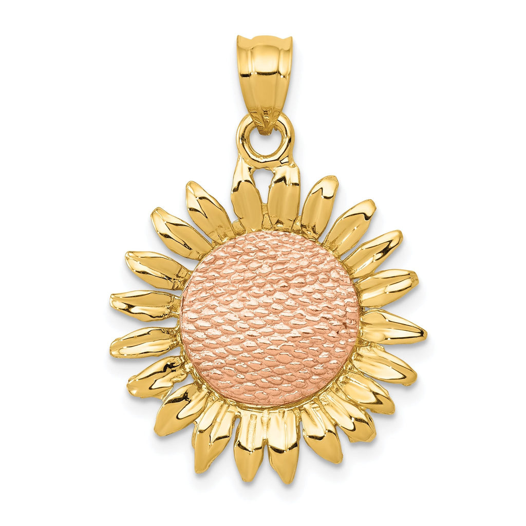 14k Two-Tone Gold Sunflower Pendant with Polished Finish Elegant Design