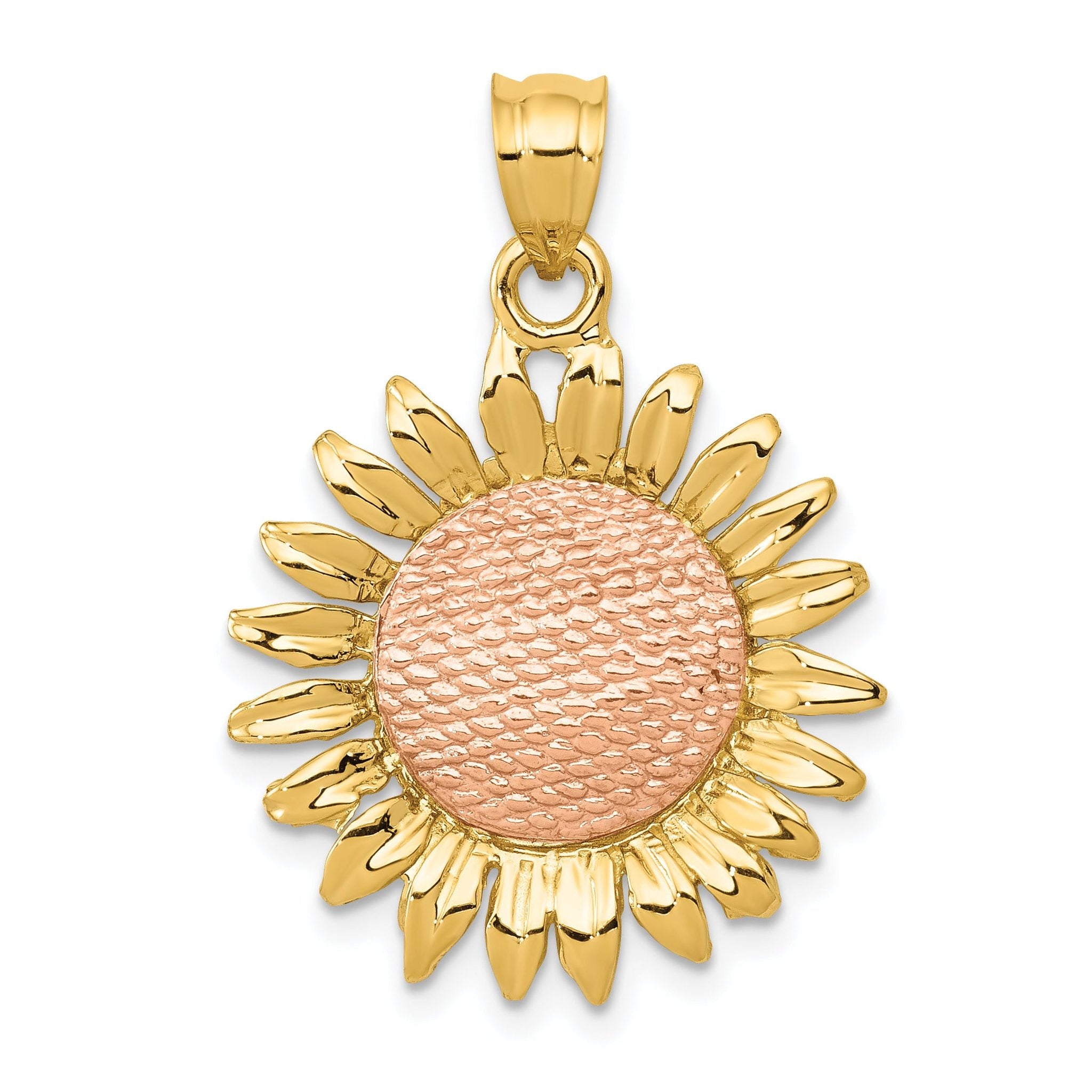 14k Two-Tone Gold Sunflower Pendant with Polished Finish Elegant Design