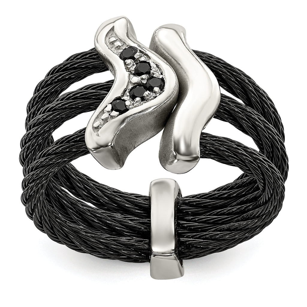 Edward Mirell Black Ti With Sterling Silver Black Spinel Cable Flexible Ring
