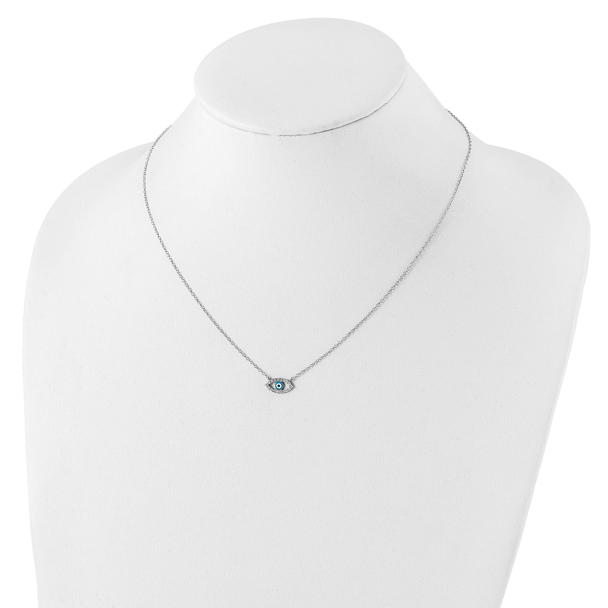 Sterling Silver Rhodium-plated Enamel Eye With CZ Necklace
