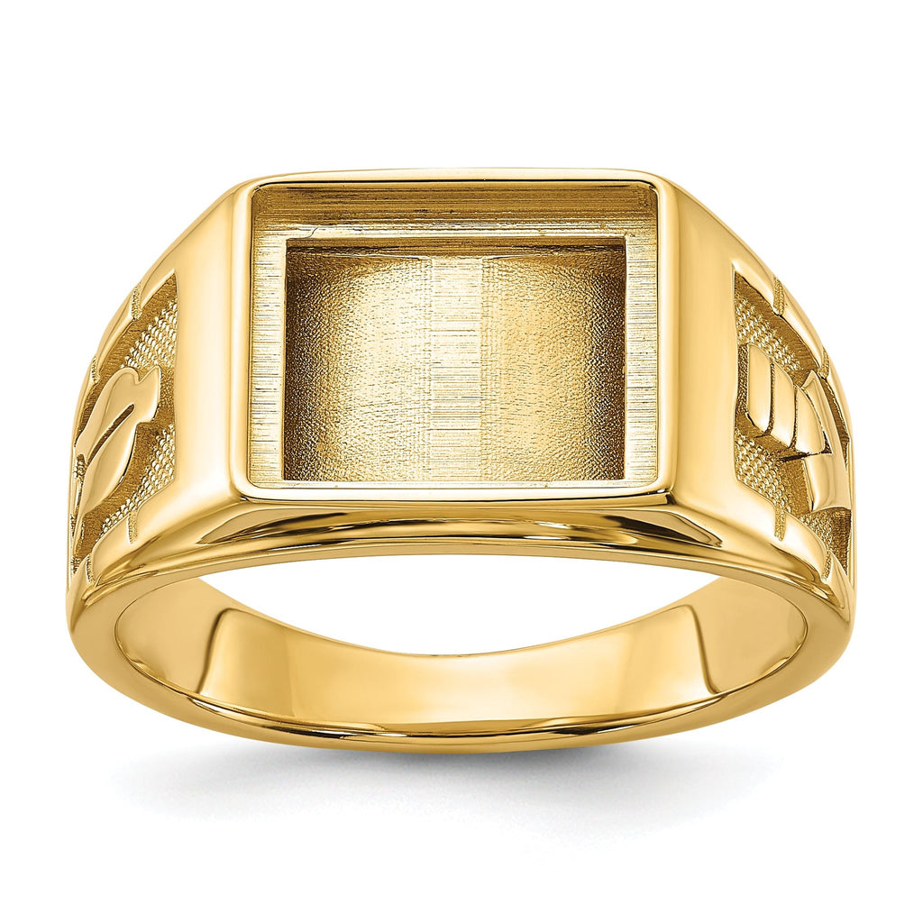 14k Men's Polished and Textured Masonic Ring Mounting (No Stone Included)