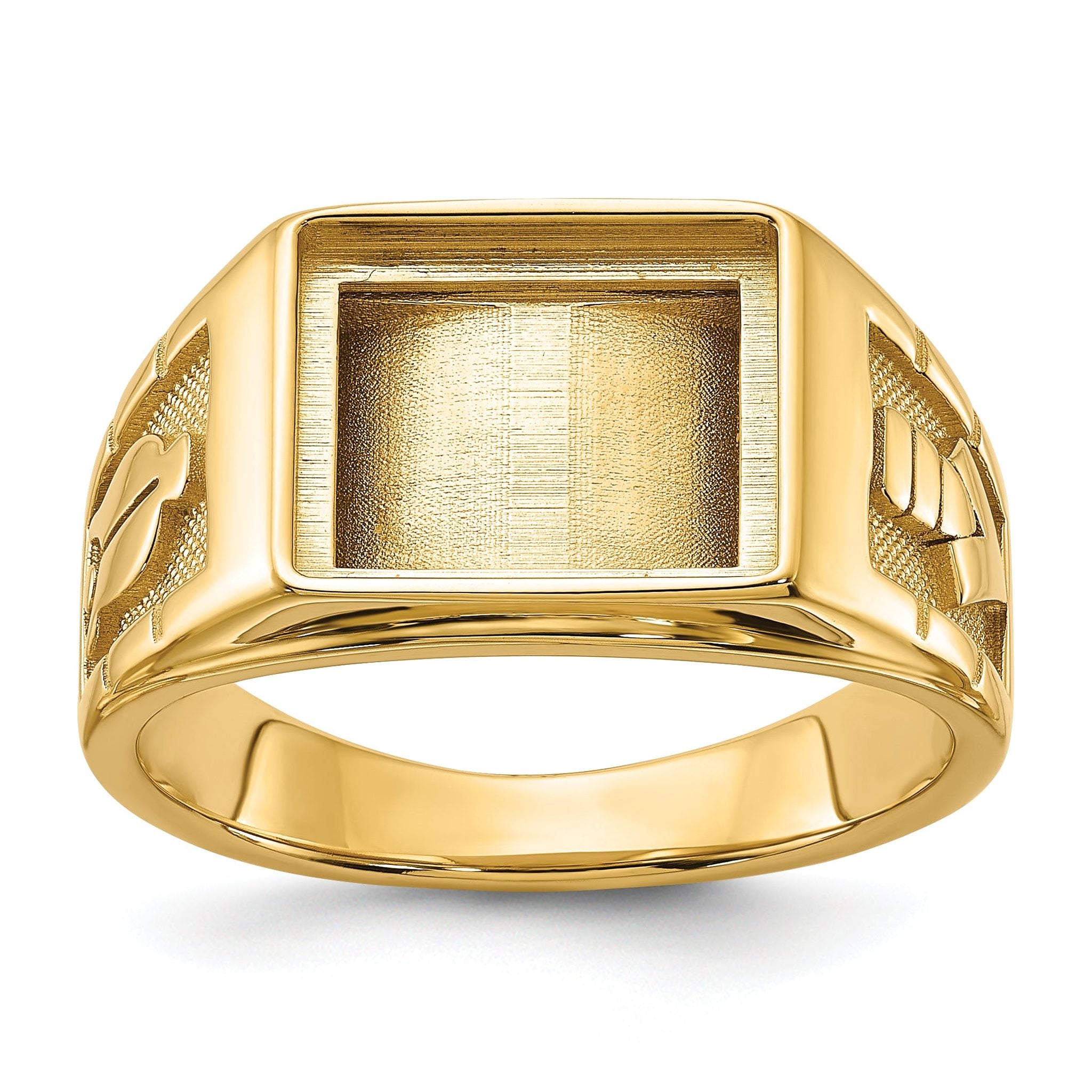 14k Men's Polished and Textured Masonic Ring Mounting (No Stone Included)