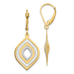 14K Gold Rhodium-Plated Leverback Dangle Earrings Polished Finish, Laser-Cut Design