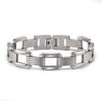 Stainless Steel Polished and Textured Rounded Square Open Link Bracelet for Men
