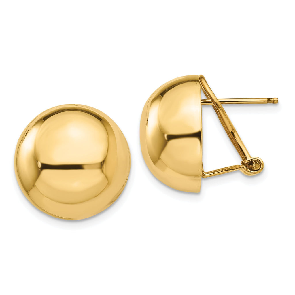 14K Gold Polished Half Ball Earrings with Omega Clip 16mm Ladies
