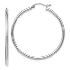 14K White Gold Polished Hoop Earrings 40mm with Hinged Closure