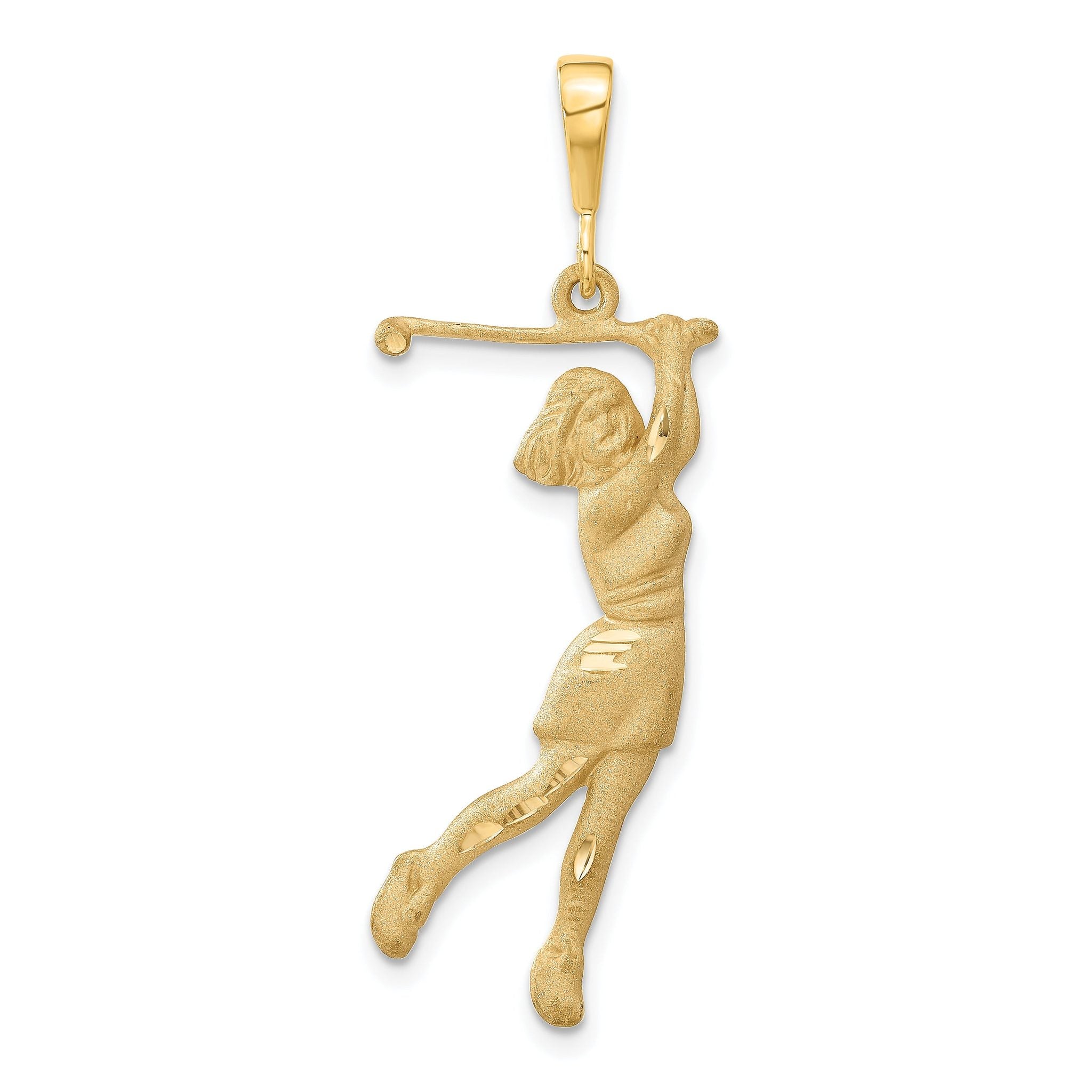 14K Gold Female Golfer Pendant with Satin Brushed Finish Main image