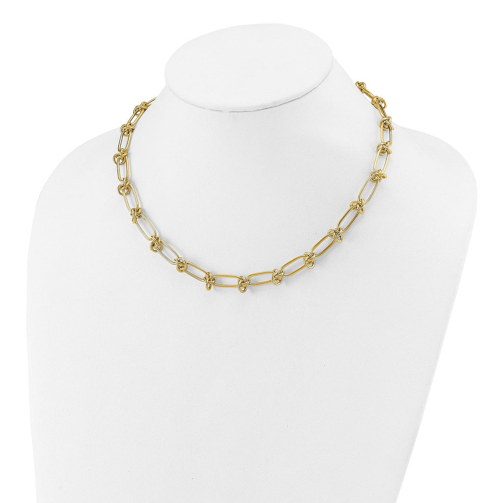 14K Polished Love Knot Fancy Paperclip Link Necklace
